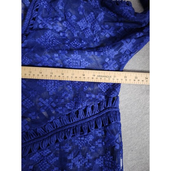 Chico’s Royal Blue Embroidered Fringe open front Cardigan Sz 2 Large - Picture 7 of 7